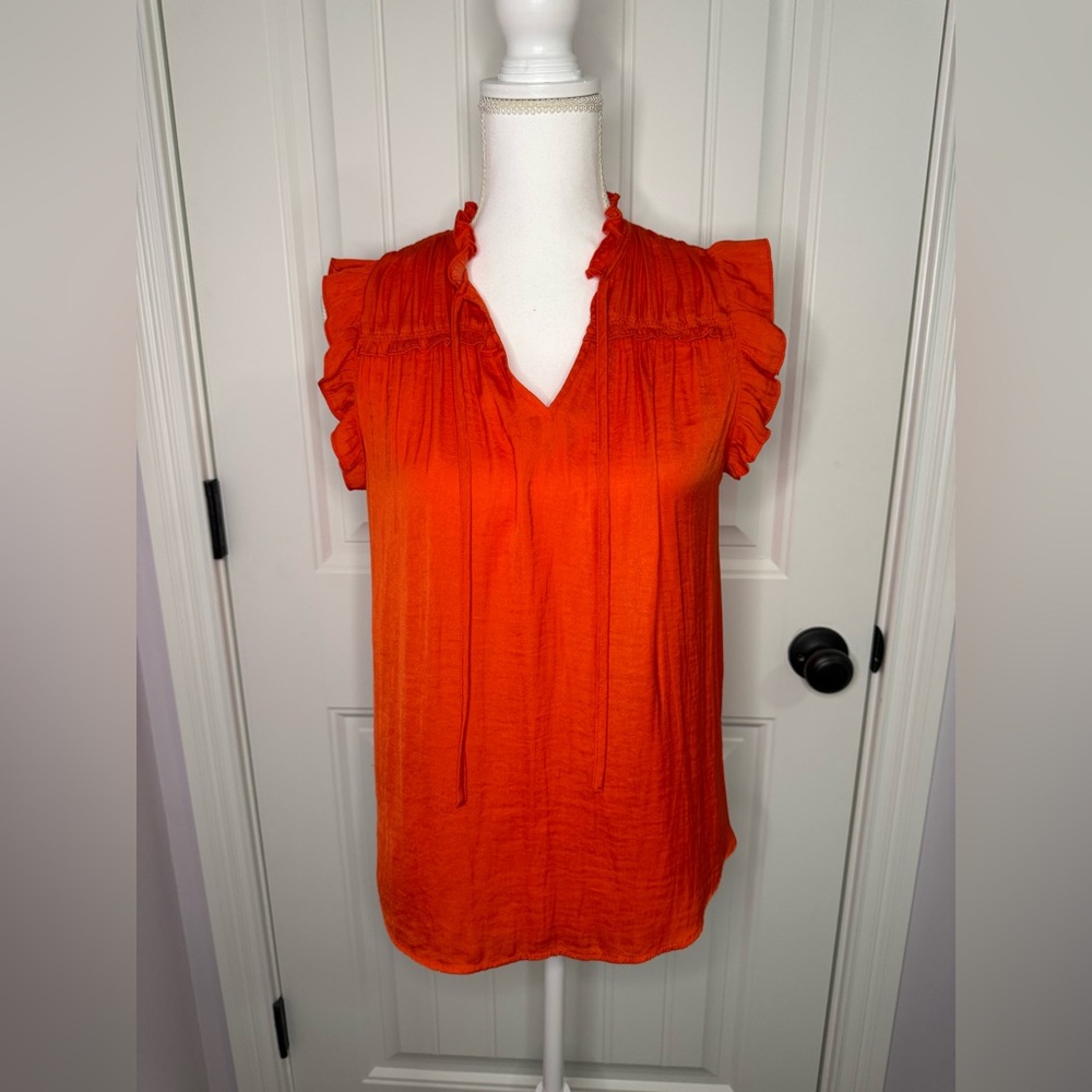 Jones New York Vibrant Orange Ruffled Blouse